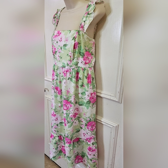 TORRID Pink/Green MultiColor Floral Ruffle Strap Sundress,Size 0 (Large 12) - Picture 10 of 16